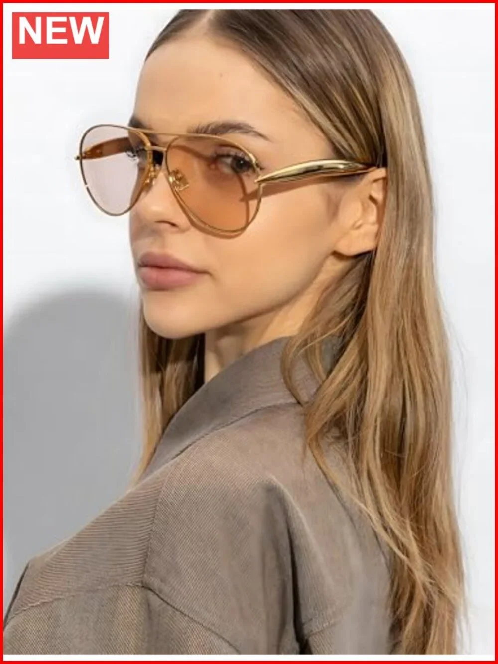 Retro Oversized Aviator Sunglasses with Metal Frame UV400